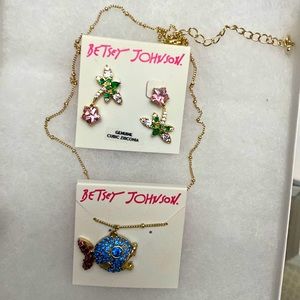 Betsey Johnson fish gold necklace and dragonfly earrings NWT